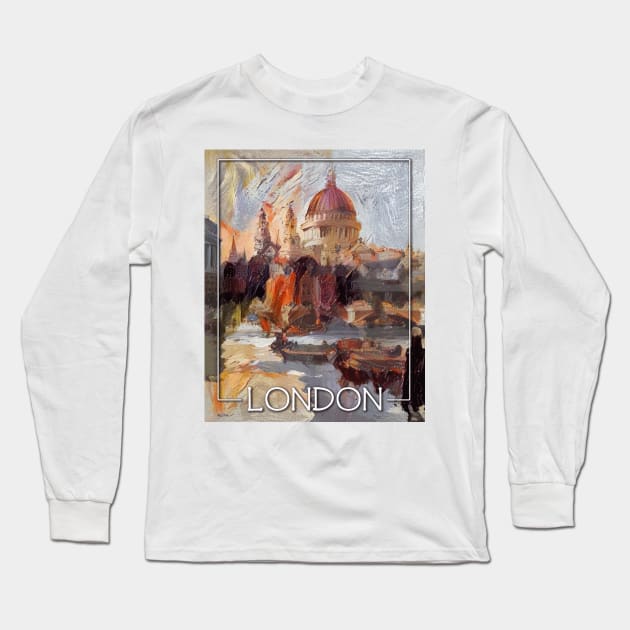 London, England - Painting, Travel Poster Long Sleeve T-Shirt by Naves